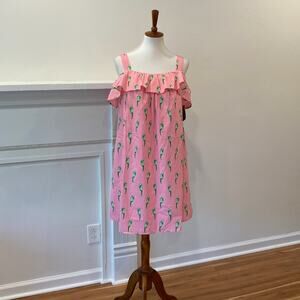 Crown & Ivy Medium Dress Parrot Cotton Resort Preppy Button Back Lilly Cruise